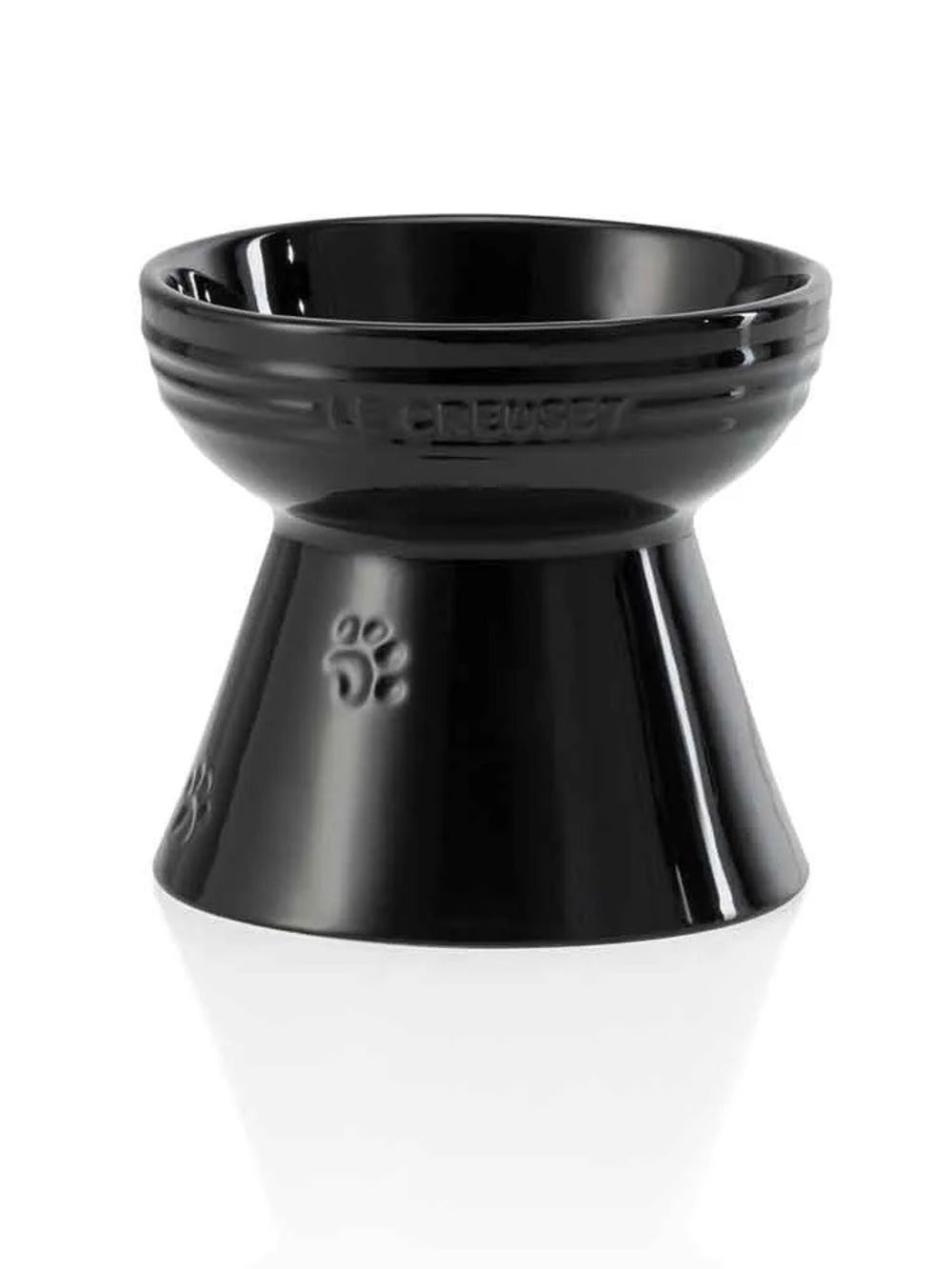 Le Creuset Glossy Black Ceramic Footed Elevated Pet Food Bowl - 2Pc